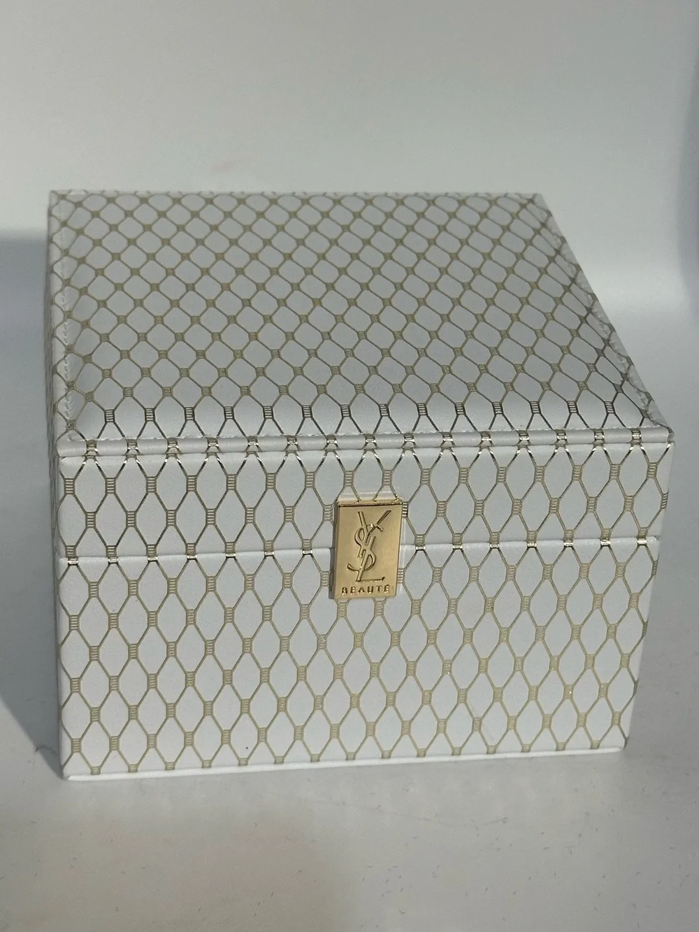 Yves Saint Laurent White and Gold Lattice vanity box